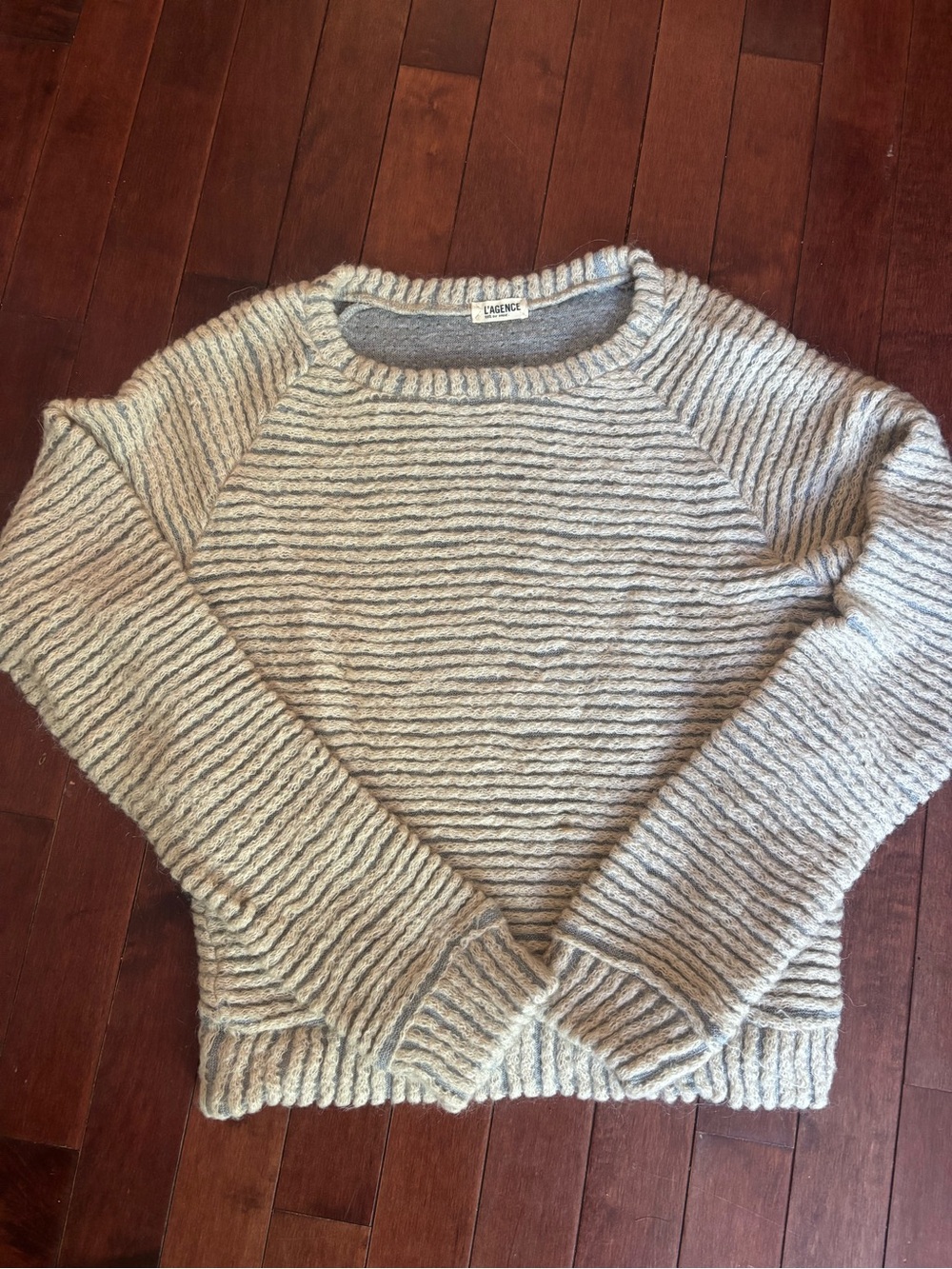 L'AGENCE Light Gray Ribbed Crewneck Sweater XS